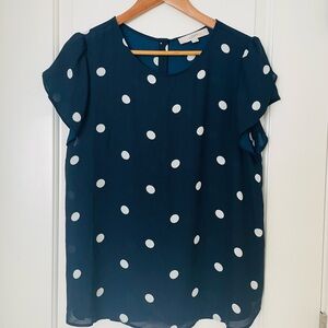 LOFT Navy Blouse with White Polka Dots